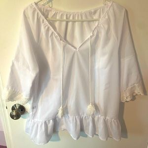 White Loose-Fitting Flowy Sheer Blouse - 2XL fits like L